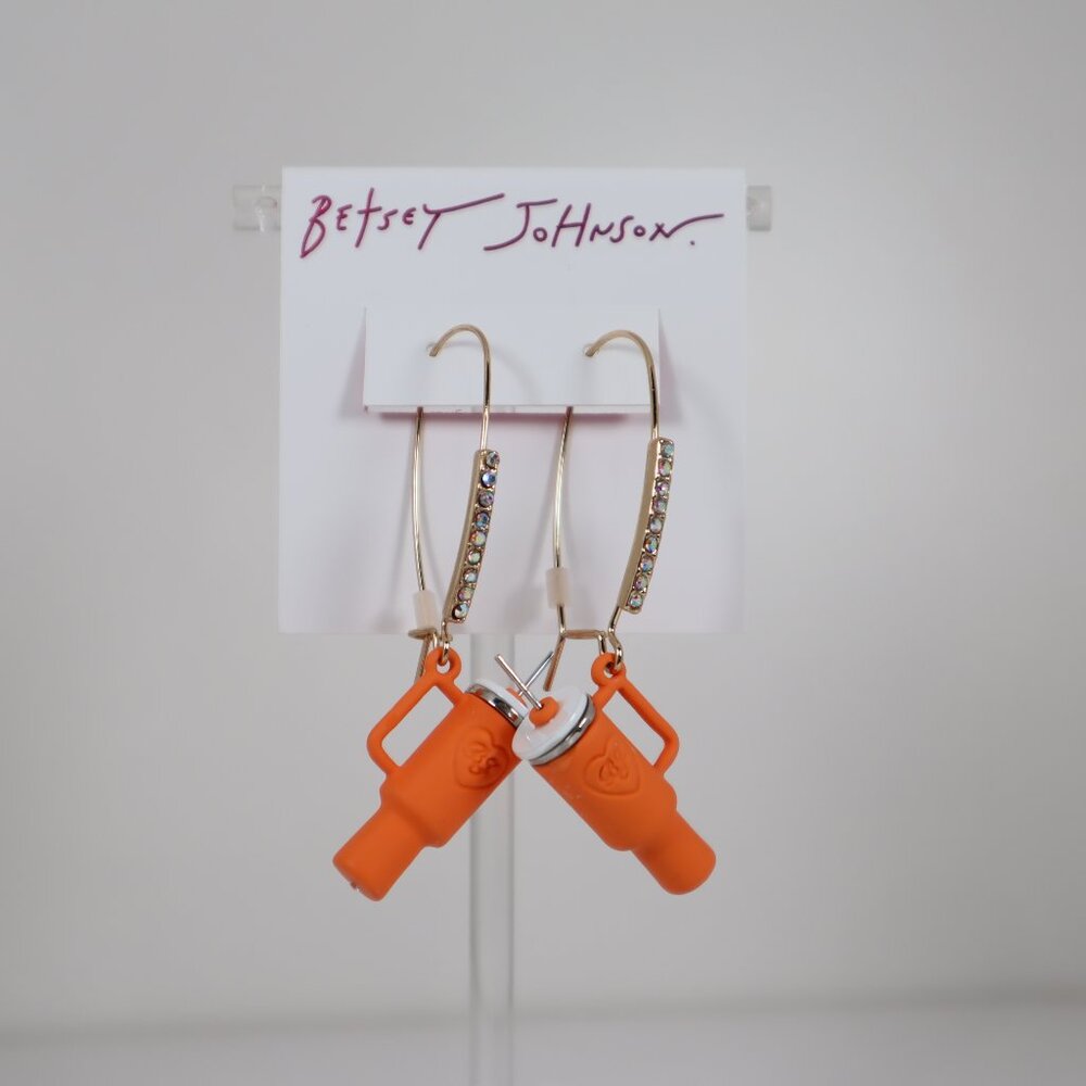 BETSEY JOHNSON Fall/Autumn Orange Water Cup/Tumbler Hook Earrings NWT